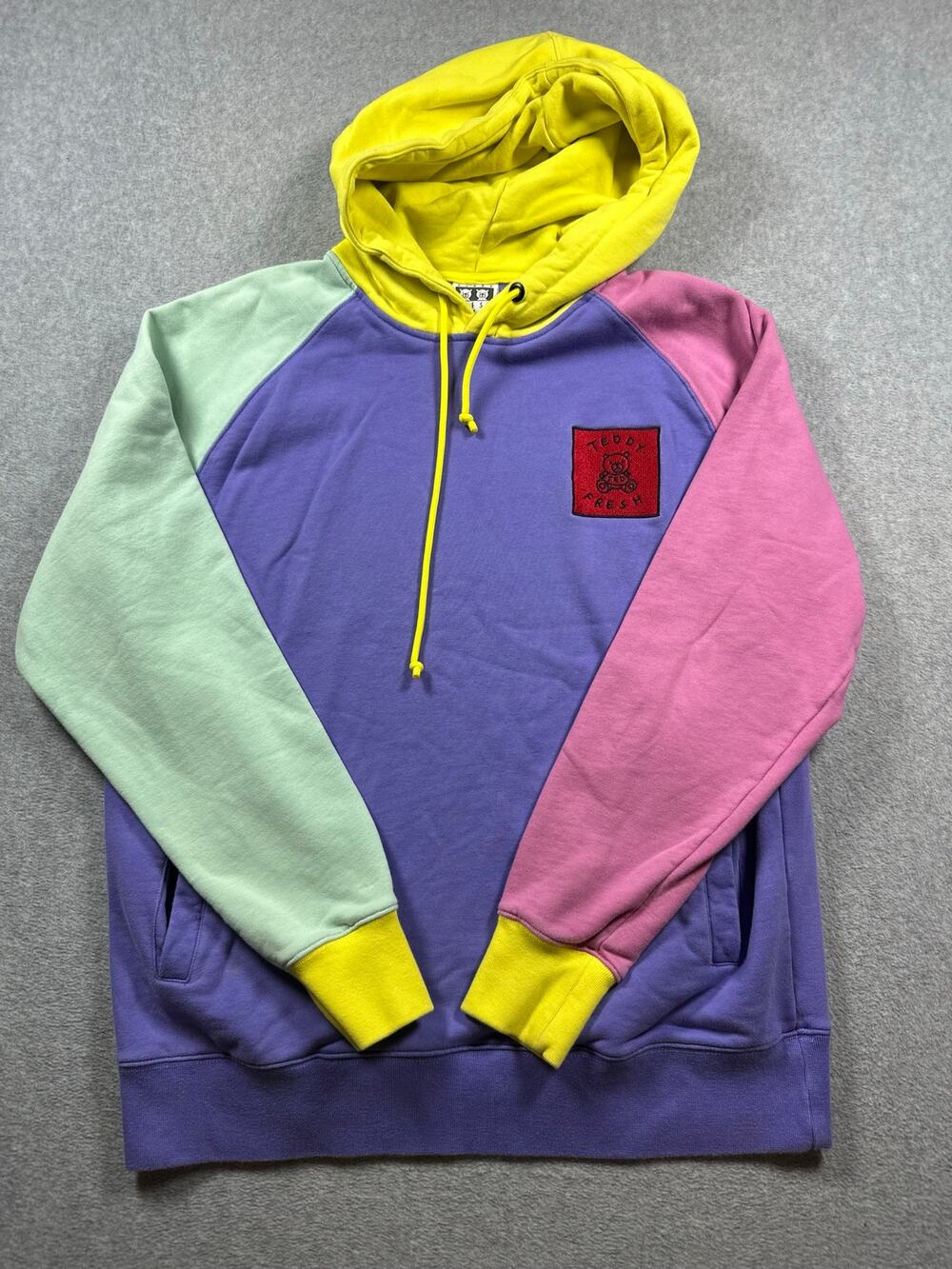 Teddy Fresh Hoodie Men's Medium Multicolor Colorblock Long Sleeves Ribbed Hem